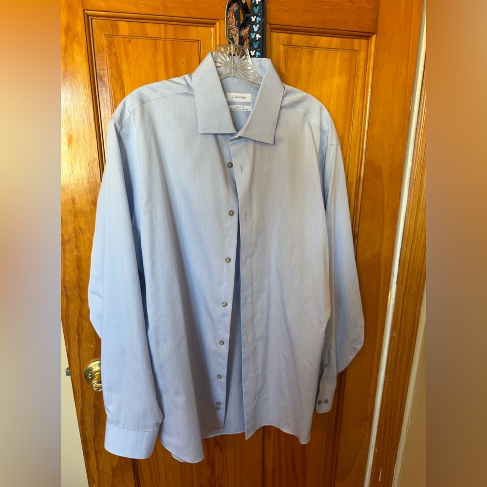 CALVIN KLEIN Dress Shirt Men Size 16.5 Blue 100% Cotton Long Sleeve